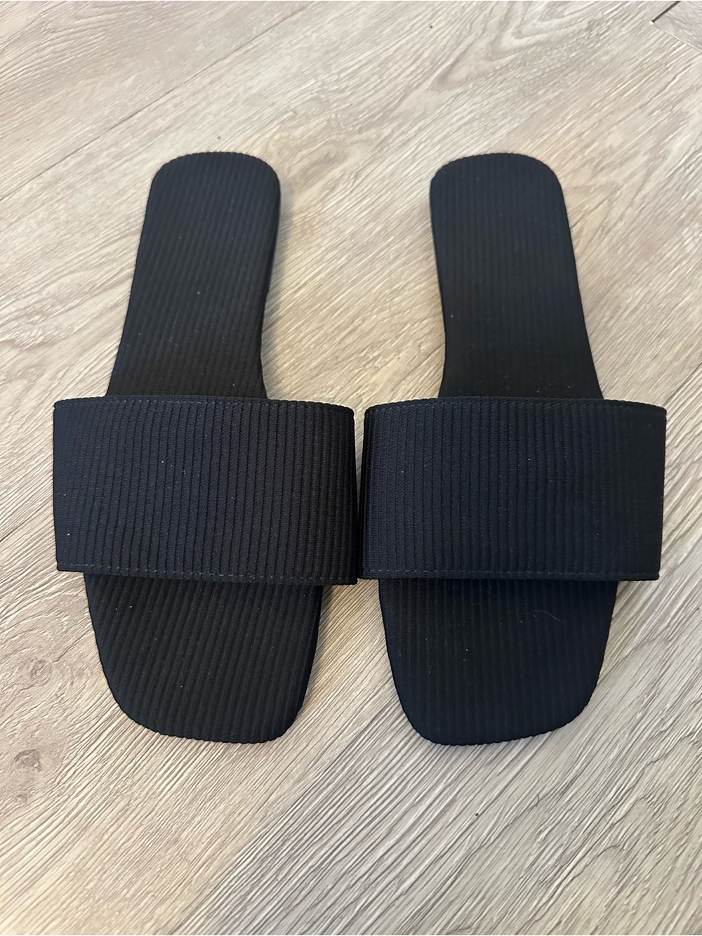 Black Ribbed Slide Sandals